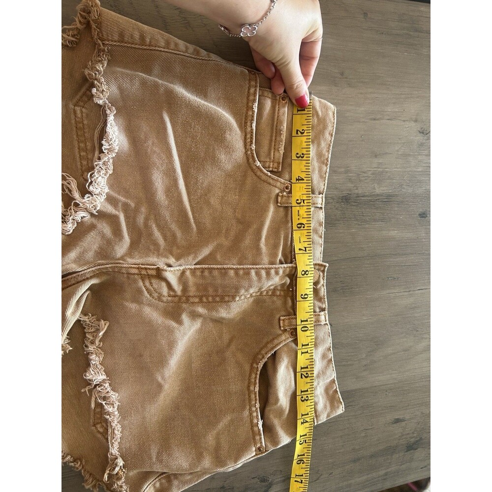 BDG Urban Outfitters Cheeky Denim Shorts Tan Festival Distressed Raw Hem 28 - Picture 6 of 8